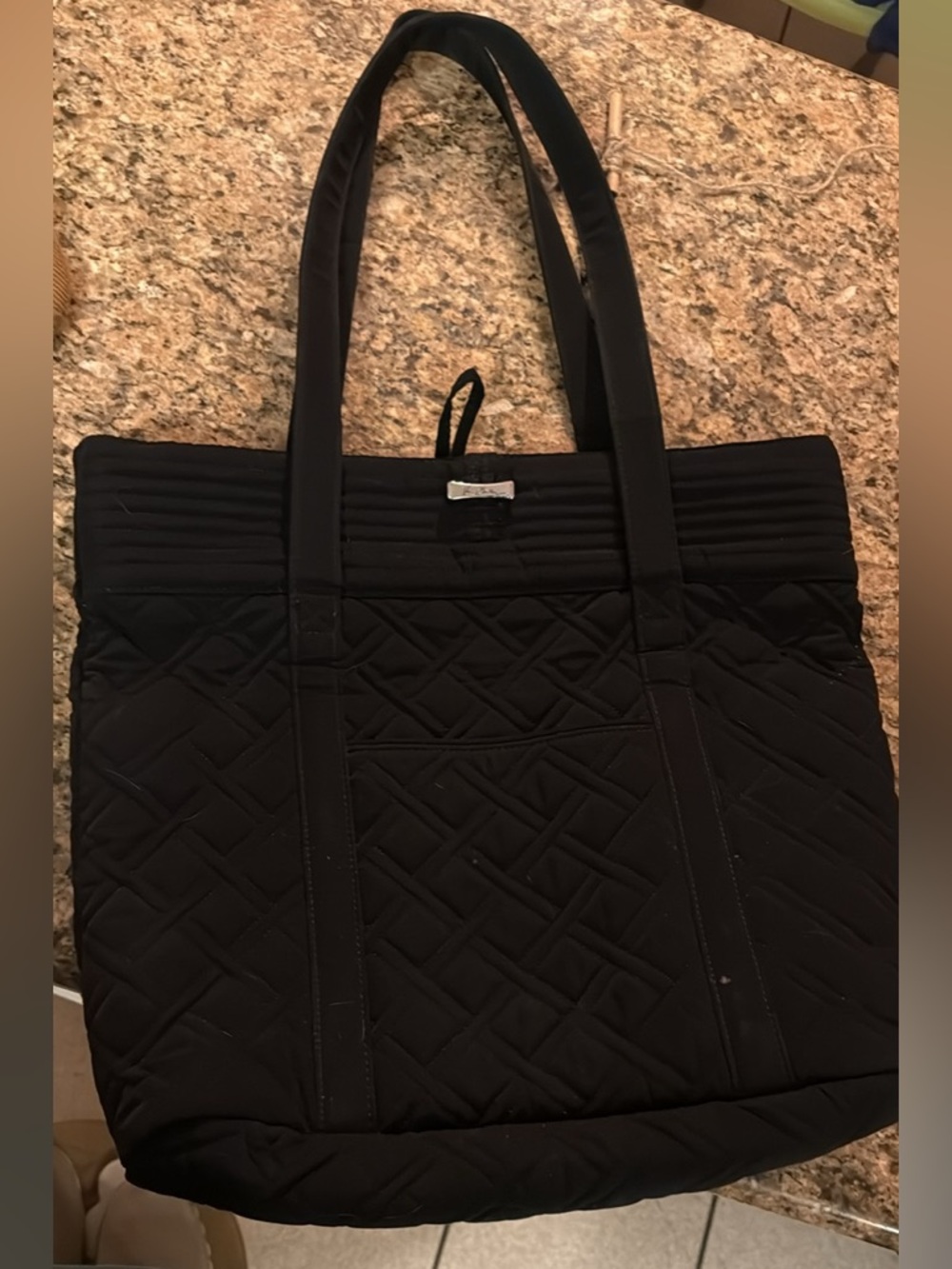 Vera Bradley Black Quilted Long-Handle Tote